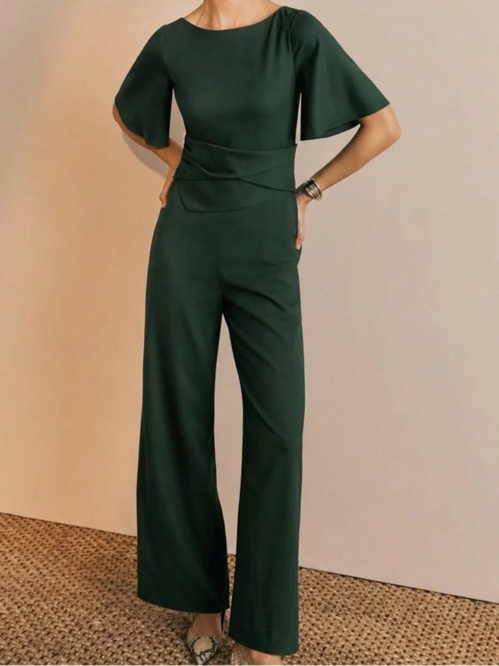 The Fold London Colinton Jumpsuit Dark Green Wool UK 16 / US 12 NWT Career Event